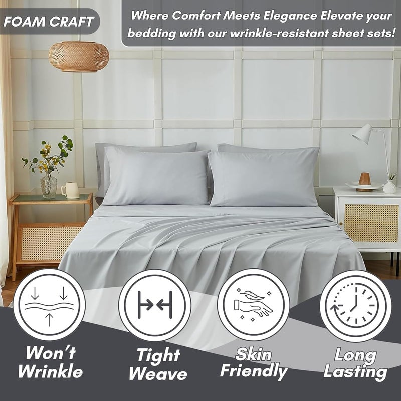 FOAM CRAFT Luxury Quality 6 Piece Bed Sheet Set - King Size, Light Grey, 100% Cotton - Image 3