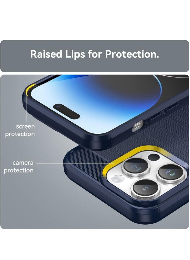 RUGGED SHIELD iPhone 15 Pro Max Case with Brushed Carbon Fiber Texture, Fashion Shock-Absorption Anti-Drop Flexible TPU Bumper Soft Rubber Protective Phone Case Cove for Apple iPhone 15 Pro Max, Blue  - Image 5