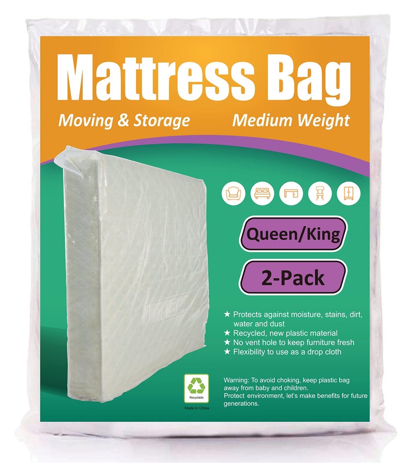 ComfortHome Mattress Bag for Moving and Storage 3 Mil Thick Fits Queen and King Size Mattress 2 Pack