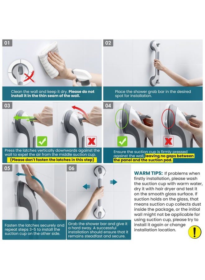 Taili Shower Grab Bar 16 Inch Suction Cup Grab Bars for Bathroom, Removable Shower Safety Handle Heavy Duty Bathtub Grip for Seniors & Elderly, Strong Handrails No Drilling Waterproof, Grey,G9 - Image 2