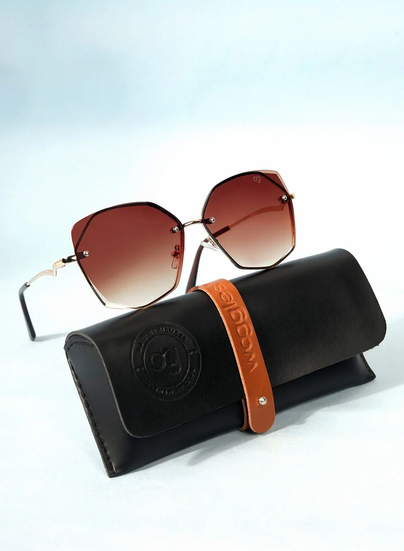 Woggles Latest &amp; Stylish UV Protected Dusk Golden Oversized Rimless Sunglasses for Women