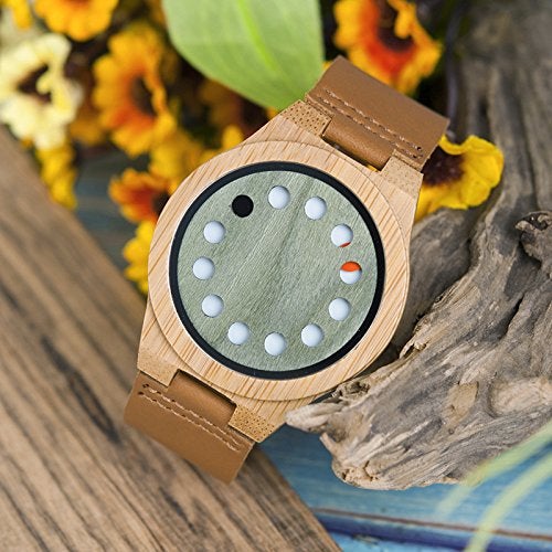 BOBO BIRD Mens Bamboo Wood Watch 12 Holes Timer Unique Design Large Size for Men with Cowhide Leather Strap Analog Quartz Wrist Watches - Image 4
