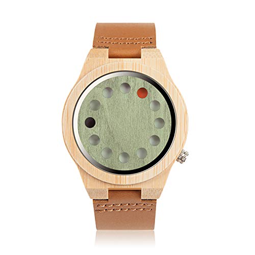BOBO BIRD Mens Bamboo Wood Watch 12 Holes Timer Unique Design Large Size for Men with Cowhide Leather Strap Analog Quartz Wrist Watches - Image 1
