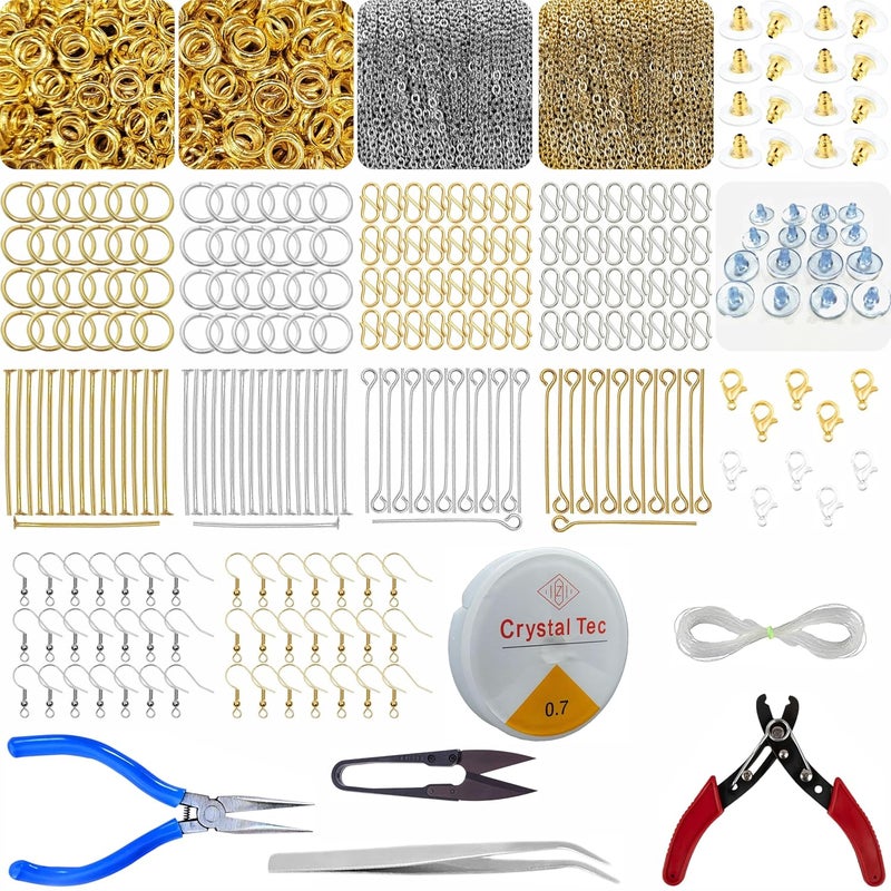 INDIKONB INDIKONB Jewelry Making Kit - Gold and Silver Metal Findings for DIY Crafts - Beading Supplies for Necklaces, Bracelets, Earrings (Findings + Tools)  - Image 1