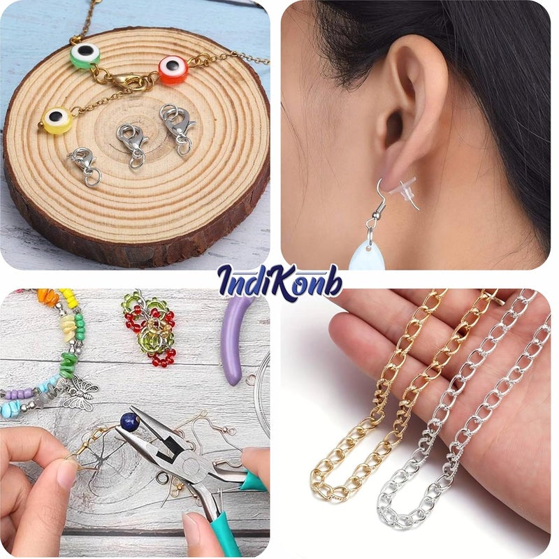 INDIKONB INDIKONB Jewelry Making Kit - Gold and Silver Metal Findings for DIY Crafts - Beading Supplies for Necklaces, Bracelets, Earrings (Findings + Tools)  - Image 4