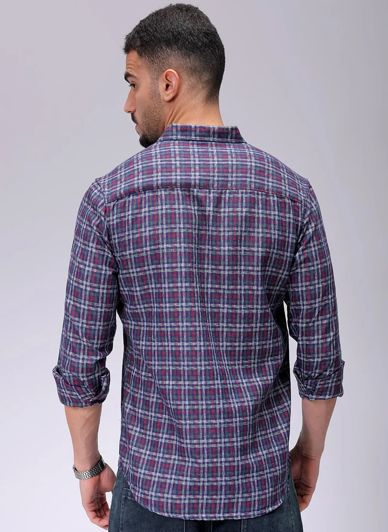 ذا انديان كراج كو Men Slim Fit Checkered Full Sleeves Cutaway Collar Casual Shirt