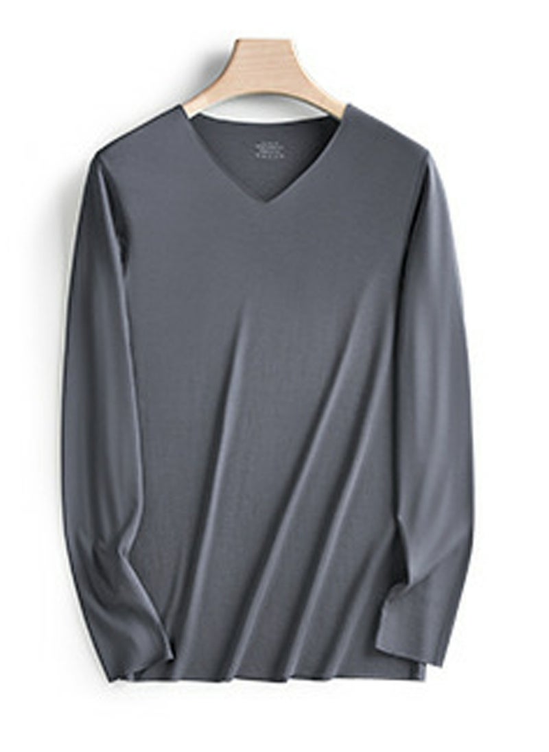 Loquat - Mens Solid Color Soft Seamless V-Neck Thermal Underwear Shirt Cold Weather Base Layer,Long Sleeve T-Shirt Dark Grey - Image 1