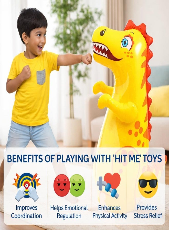 KIDZYMON® Bop Bag Hit Me Toy for Kids, Inflatable Punching Bag, Large 98 CM Size, Easy Air Filling, Durable Kids Punch Bag Toy for Boys & Girls, Pack of 1 (Dinosaur) - Image 2