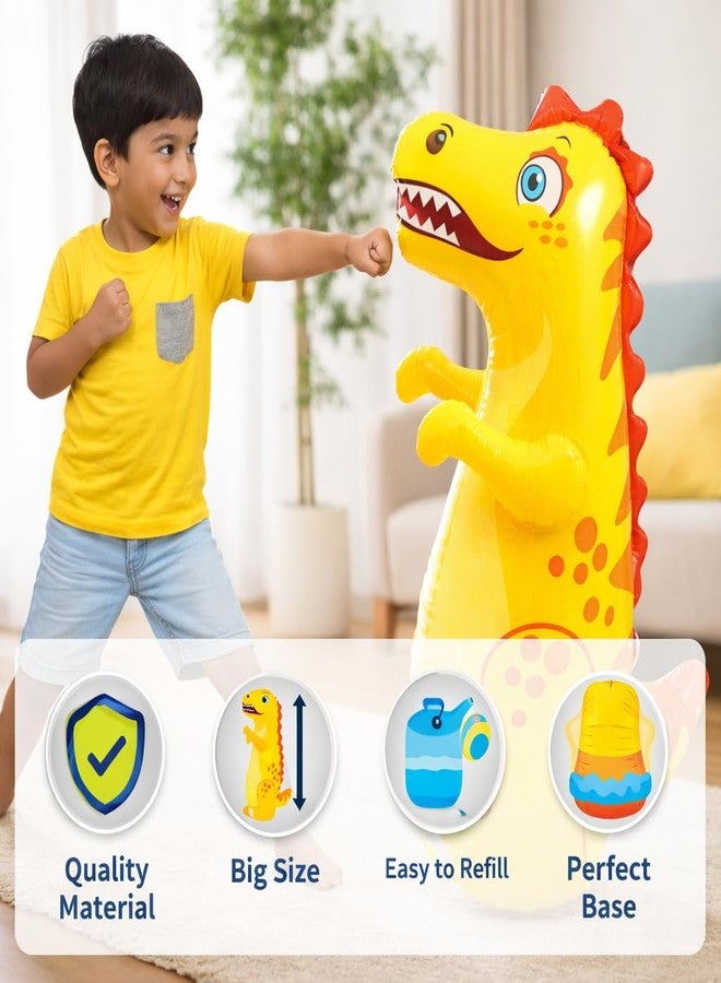 KIDZYMON® Bop Bag Hit Me Toy for Kids, Inflatable Punching Bag, Large 98 CM Size, Easy Air Filling, Durable Kids Punch Bag Toy for Boys & Girls, Pack of 1 (Dinosaur) - Image 3