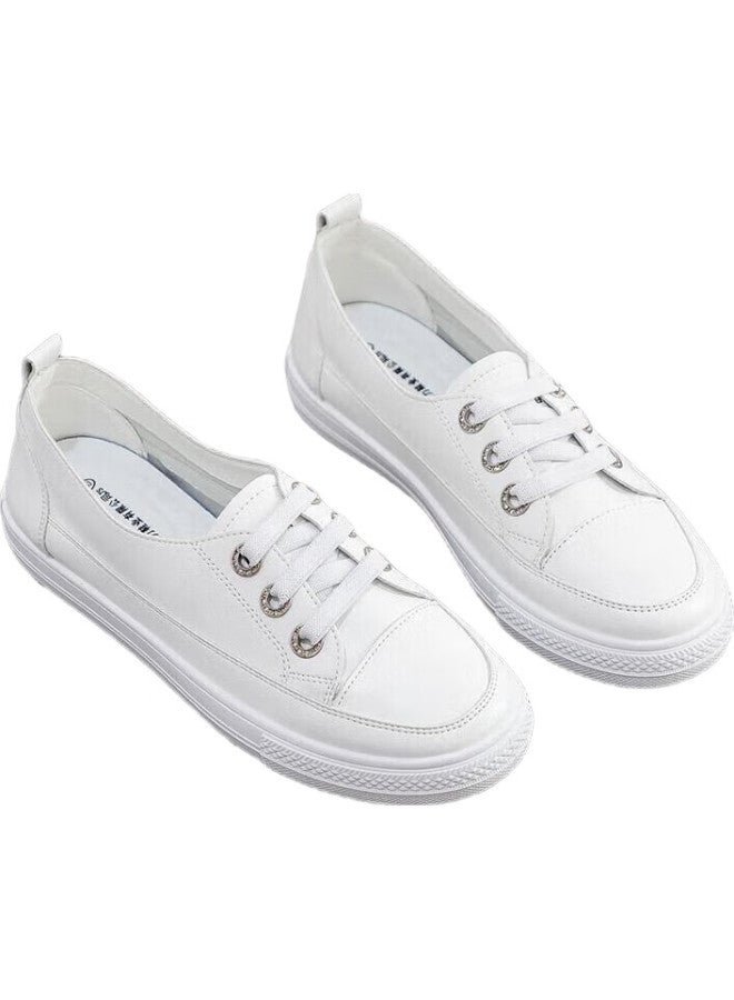 Pull Back Huili Women'S Shoes, Spring And Summer White Sneakers, Versatile Casual Flat Shoes, Slip-On Breathable Soft-Soled Shoes, White, Size 39 - Image 1