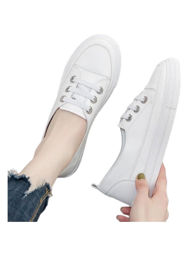 Pull Back Huili Women'S Shoes, Spring And Summer White Sneakers, Versatile Casual Flat Shoes, Slip-On Breathable Soft-Soled Shoes, White, Size 39 - Image 2