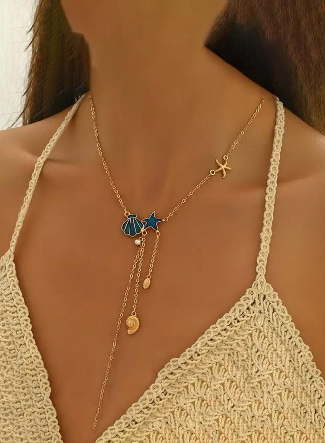 Take Two Gold Tone Seashell Y Necklace - Image 1