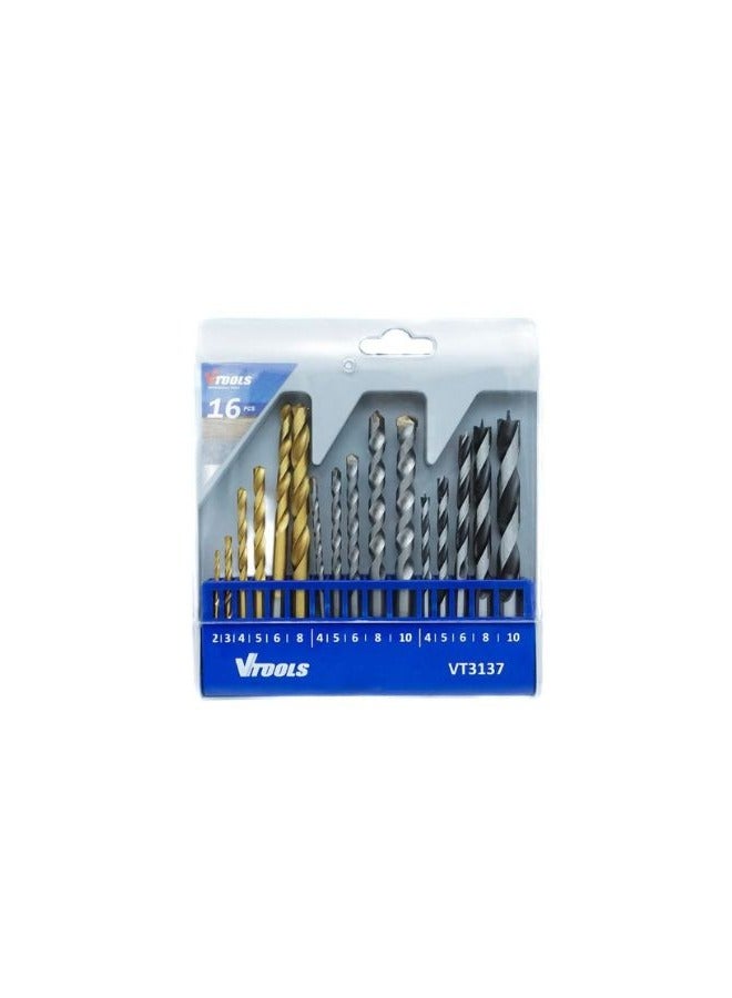 VTOOLS 16Pcs Drill Bits Set, With HSS and HCS Bits, Heat Resistance, 135 Degree Spilt Point - Image 1