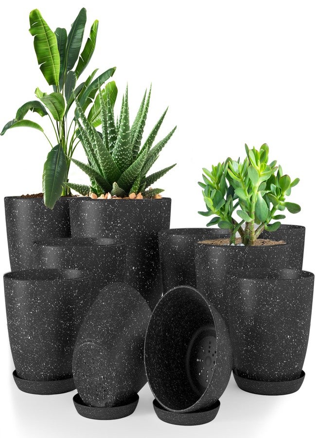 Utopia Home - Spotty Plant Pots Indoor with Drainage - 7/6.6/6/5.3/4.8 Inches Flower Pots - 5 Pack Plastic Planters - Ideal for Stocking Stuffers - Speckled White (Speckled Black, Pack of 5) - Image 1