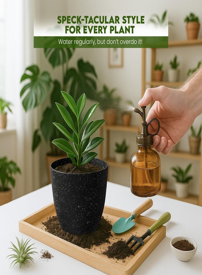 Utopia Home - Spotty Plant Pots Indoor with Drainage - 7/6.6/6/5.3/4.8 Inches Flower Pots - 5 Pack Plastic Planters - Ideal for Stocking Stuffers - Speckled White (Speckled Black, Pack of 5) - Image 3