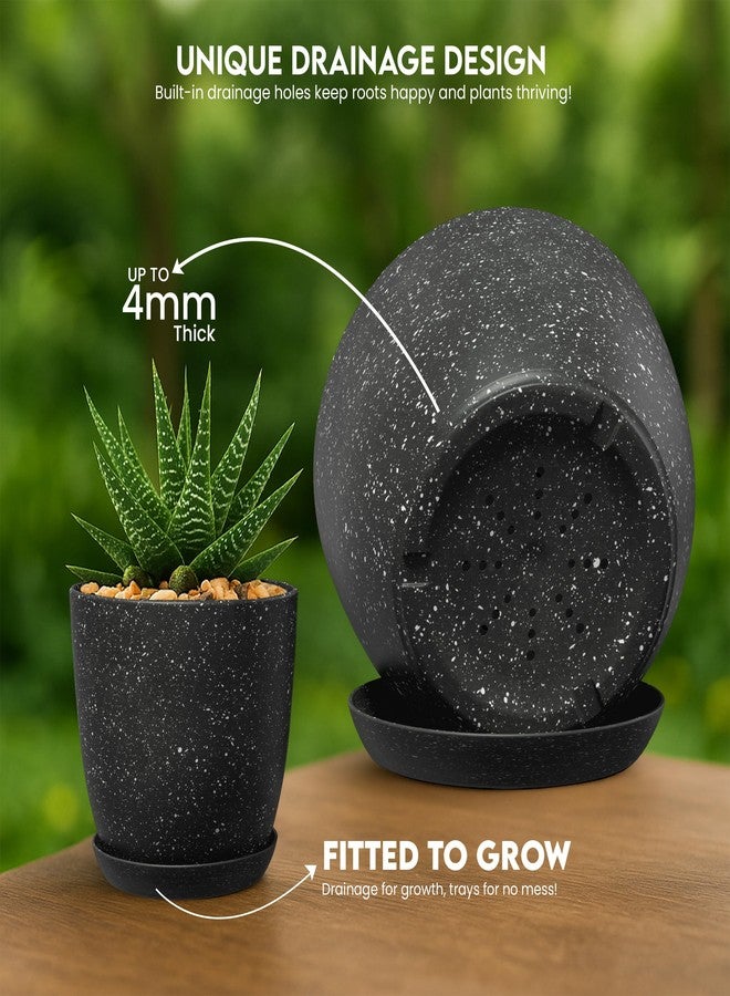 Utopia Home - Spotty Plant Pots Indoor with Drainage - 7/6.6/6/5.3/4.8 Inches Flower Pots - 5 Pack Plastic Planters - Ideal for Stocking Stuffers - Speckled White (Speckled Black, Pack of 5) - Image 4