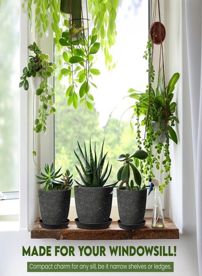 Utopia Home - Spotty Plant Pots Indoor with Drainage - 7/6.6/6/5.3/4.8 Inches Flower Pots - 5 Pack Plastic Planters - Ideal for Stocking Stuffers - Speckled White (Speckled Black, Pack of 5) - Image 5