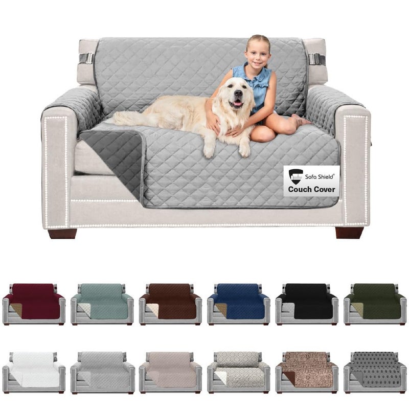 Sofa Shield Couch Loveseat Covers for Dogs, Reversible Furniture Protector with Strap, Stain and Tear Resistant Cushion Cover, 54 inch Seat, Machine Washable Slipcover Pets, Cats, Light Gray Charcoal - Image 1
