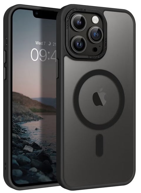 For Apple 12 Pro Max 6.7 Inch (2020)Magnetic Shockproof Protection Case,Translucent Frosted Shell Anti Drop Case(Black)