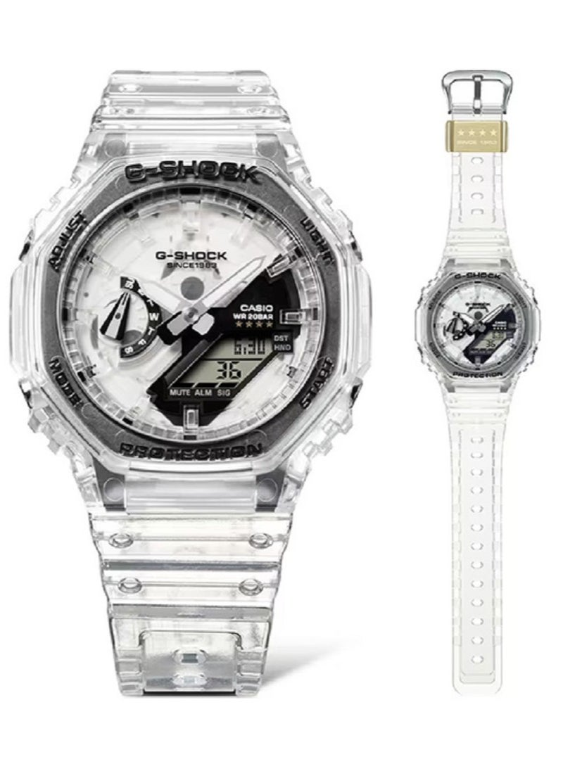 G-SHOCK Casio Unisex Watch- G-SHOCK 40th Anniversary CLEAR REMIX Digital Analog White Dial Resin Transparent Band GA-2140RX-7ADR  - Image 5