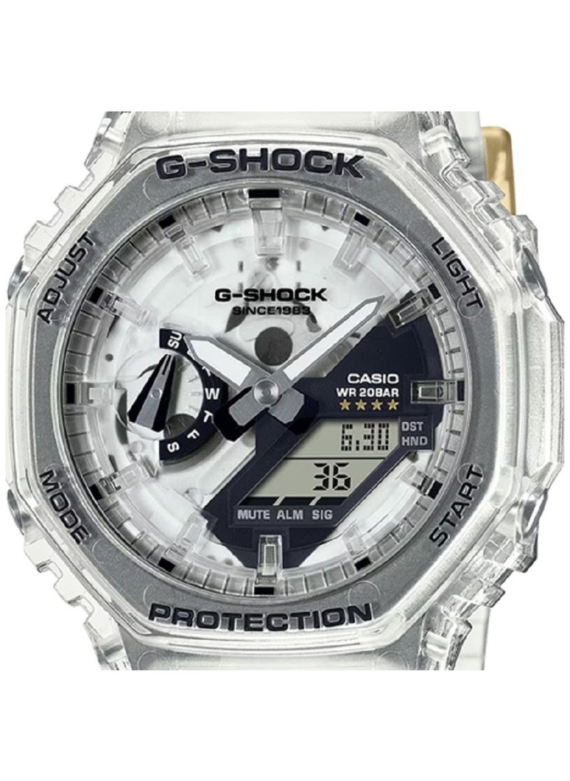 G-SHOCK Casio Unisex Watch- G-SHOCK 40th Anniversary CLEAR REMIX Digital Analog White Dial Resin Transparent Band GA-2140RX-7ADR  - Image 4