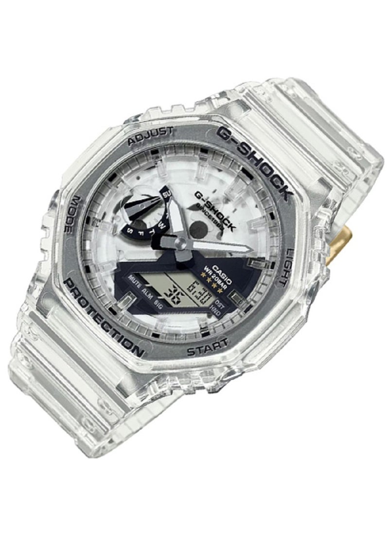G-SHOCK Casio Unisex Watch- G-SHOCK 40th Anniversary CLEAR REMIX Digital Analog White Dial Resin Transparent Band GA-2140RX-7ADR  - Image 3