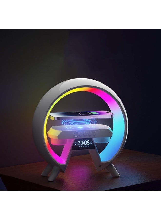ريتش لايف مصباح إضاءة محيطية مع مكبر صوت بلوتوث وشاحن لاسلكي 10 واط | مصباح ليلي LED RGB، مكبر صوت بلوتوث، ساعة منبه، راديو FM، مصباح طاولة قابل للتعتيم لغرفة النوم والمنزل والمكتب، أبيض - Image 3