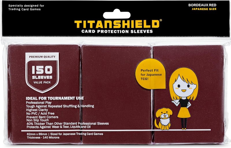 TitanShield (150 Sleeve/Bordeaux Red) Small Japanese Sized Trading Card Sleeves Deck Protector for Yu-Gi-Oh, Cardfight!! Vanguard & More - Image 1