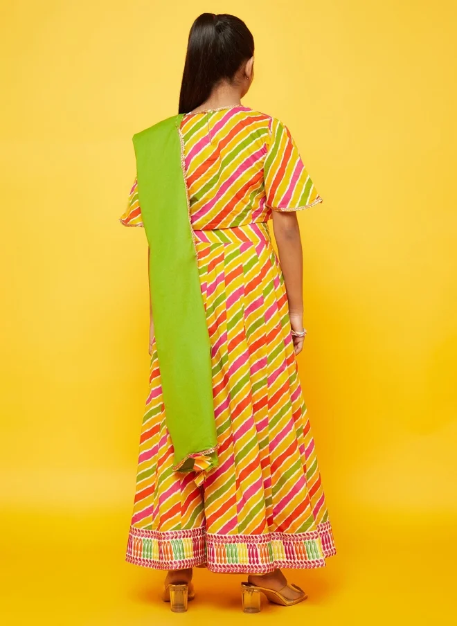 أيه كيه إس Yellow and Green Printed Lehenga Choli for Girls