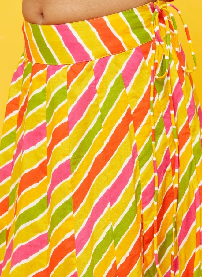 أيه كيه إس Yellow and Green Printed Lehenga Choli for Girls