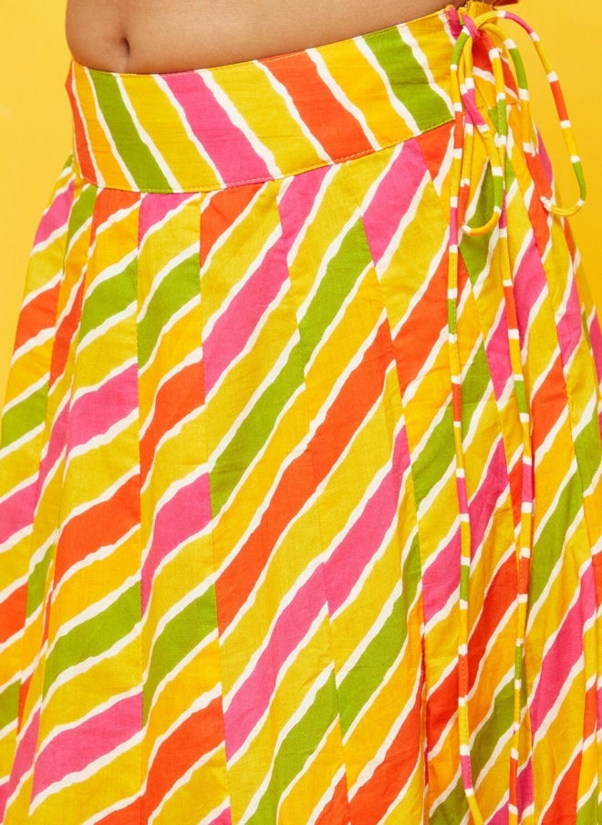 AKS Yellow and Green Printed Lehenga Choli for Girls - Image 3