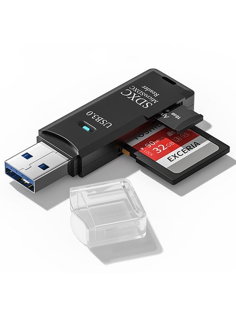 USB3.0 Micro SD Card Reader, 5Gbps 2-in-1 SD Card Reader to USB Adapter, Action Memory Card Reader for SDXC, SDHC, MMC, RS-MMC, Micro SDXC, Micro SD, Micro SDHC and UHS-I Cards (1Pack Black)