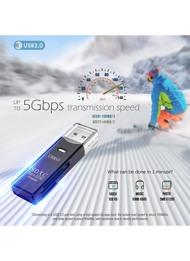 ACTION - USB3.0 Micro SD Card Reader, 5Gbps 2-in-1 SD Card Reader to USB Adapter, Action Memory Card Reader for SDXC, SDHC, MMC, RS-MMC, Micro SDXC, Micro SD, Micro SDHC and UHS-I Cards (1Pack Black) - Image 1