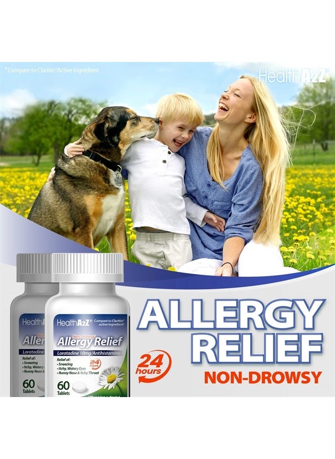 HealthA2Z ® Allergy Relief | Loratadine 10mg | Antihistamine | Non-Drowsy | Relief from Itchy Throat, Sneezing, Runny Noses |24-Hours Allergy Medicine (60 Tablets (Pack of 1))  - Image 4