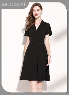 Elegant Black Suit Dress for Women, Fashion Ladies Business Lapel Short Sleeve High Waist Dress, Professional Dress, Pleated Design Style Suit Dress, Black - pzsku/Z483625C53B356258CEB9Z/45/_/1732172963/ab768857-bb7f-4636-826f-f118649a4ca7