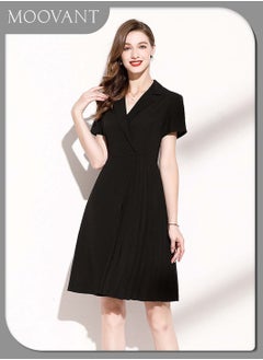 Elegant Black Suit Dress for Women, Fashion Ladies Business Lapel Short Sleeve High Waist Dress, Professional Dress, Pleated Design Style Suit Dress, Black - pzsku/Z483625C53B356258CEB9Z/45/_/1732172974/52070e02-4f67-4648-9f4a-456b3e7fd659