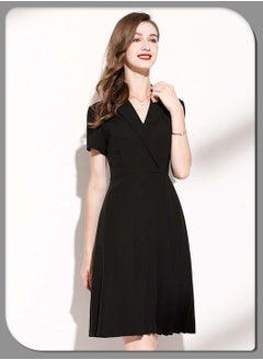 Elegant Black Suit Dress for Women, Fashion Ladies Business Lapel Short Sleeve High Waist Dress, Professional Dress, Pleated Design Style Suit Dress, Black - pzsku/Z483625C53B356258CEB9Z/45/_/1732172994/813cea4e-55ca-495a-949d-fc0bc255e792