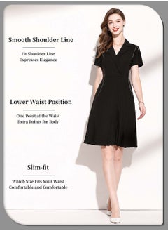 Elegant Black Suit Dress for Women, Fashion Ladies Business Lapel Short Sleeve High Waist Dress, Professional Dress, Pleated Design Style Suit Dress, Black - pzsku/Z483625C53B356258CEB9Z/45/_/1732173004/750f16c0-1c91-4a1a-990b-4254ce1ba374