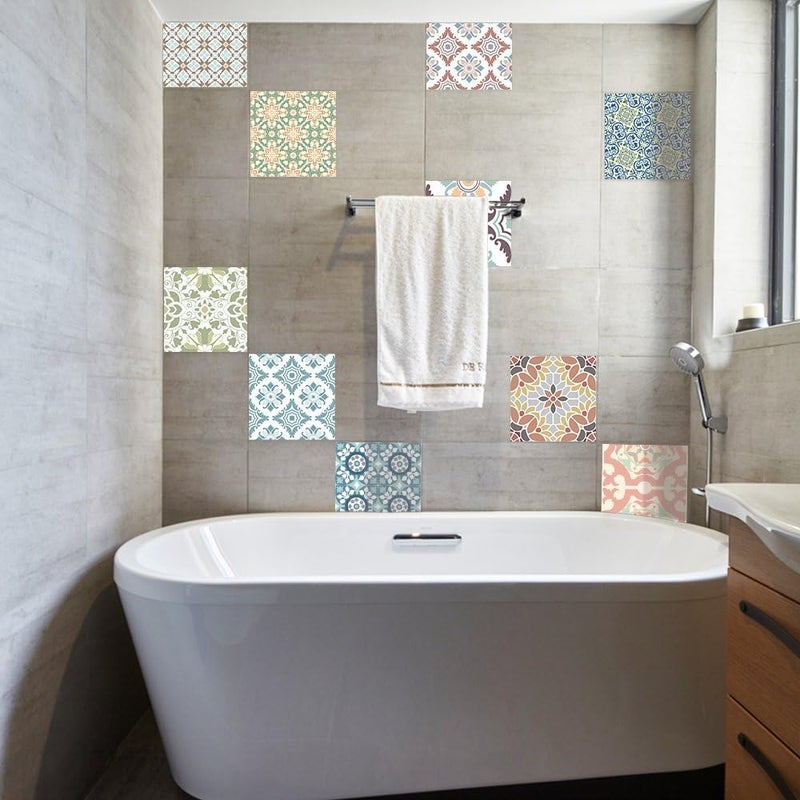 Alwayspon 10 Pieces Square Vinyl Tile Sticker, Self Adhesive Tile Decals for Living Room Kitchen Dining Room Bathroom Decoration (Watercolor, 20 x 20 cm) - Image 4