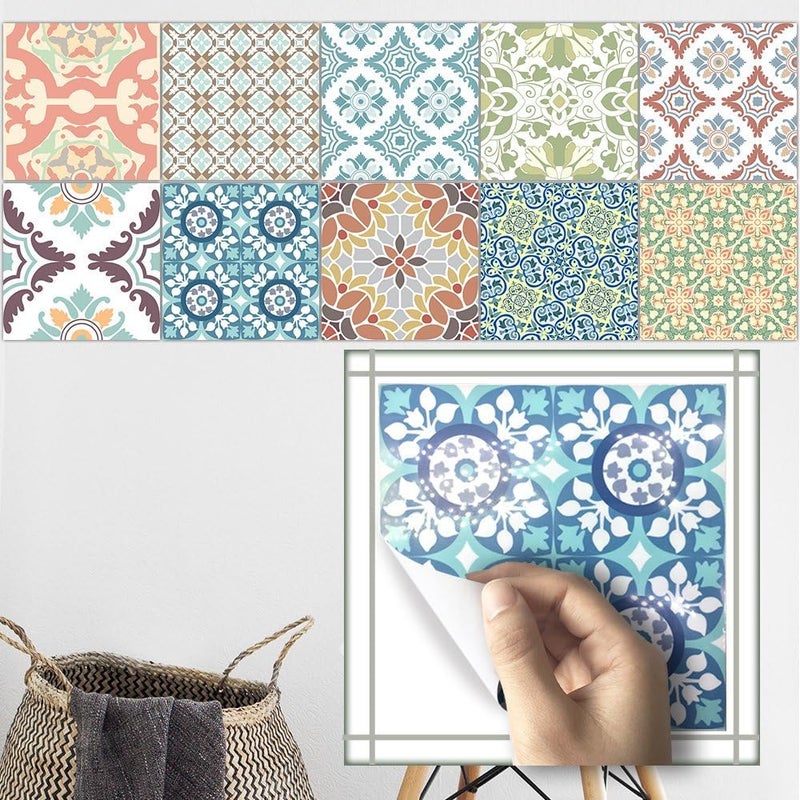 Alwayspon 10 Pieces Square Vinyl Tile Sticker, Self Adhesive Tile Decals for Living Room Kitchen Dining Room Bathroom Decoration (Watercolor, 20 x 20 cm) - Image 2