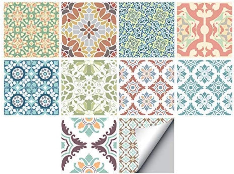 Alwayspon 10 Pieces Square Vinyl Tile Sticker, Self Adhesive Tile Decals for Living Room Kitchen Dining Room Bathroom Decoration (Watercolor, 20 x 20 cm) - Image 1