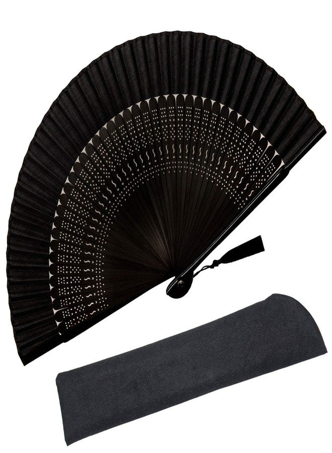 Zolee Hand Fan for Women Foldable - Folding Japanese Chinese Fan with Case - for Hot Flashes, Dance, Decoration, Fashion Accessories, Festival, Gift (Sexy Black) - Image 1