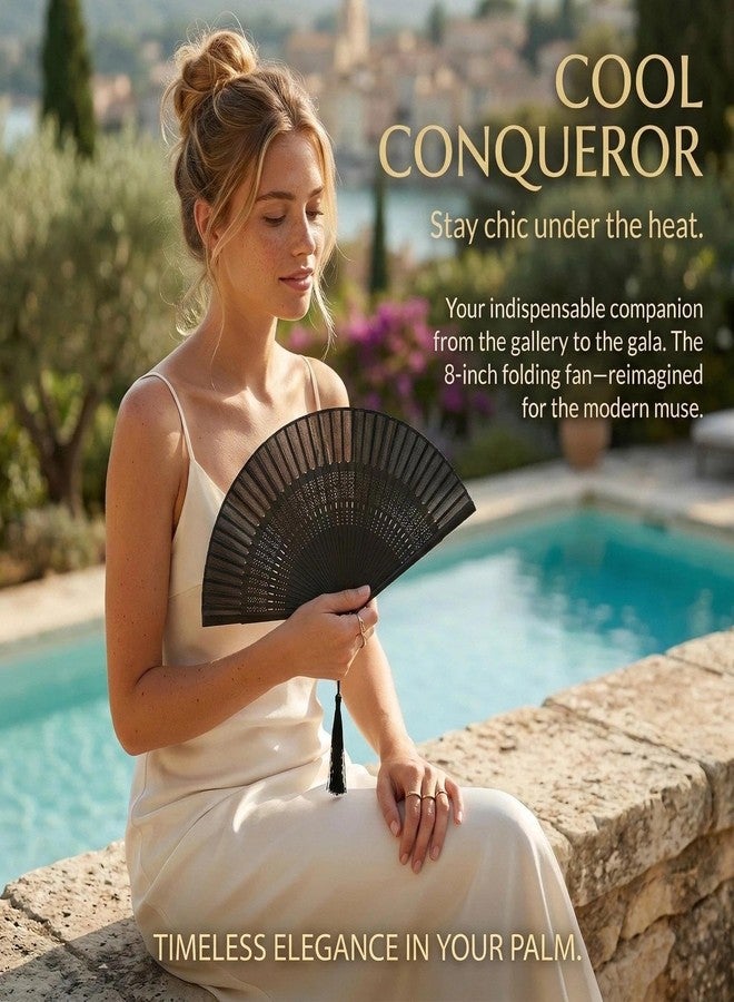 Zolee Hand Fan for Women Foldable - Folding Japanese Chinese Fan with Case - for Hot Flashes, Dance, Decoration, Fashion Accessories, Festival, Gift (Sexy Black) - Image 3