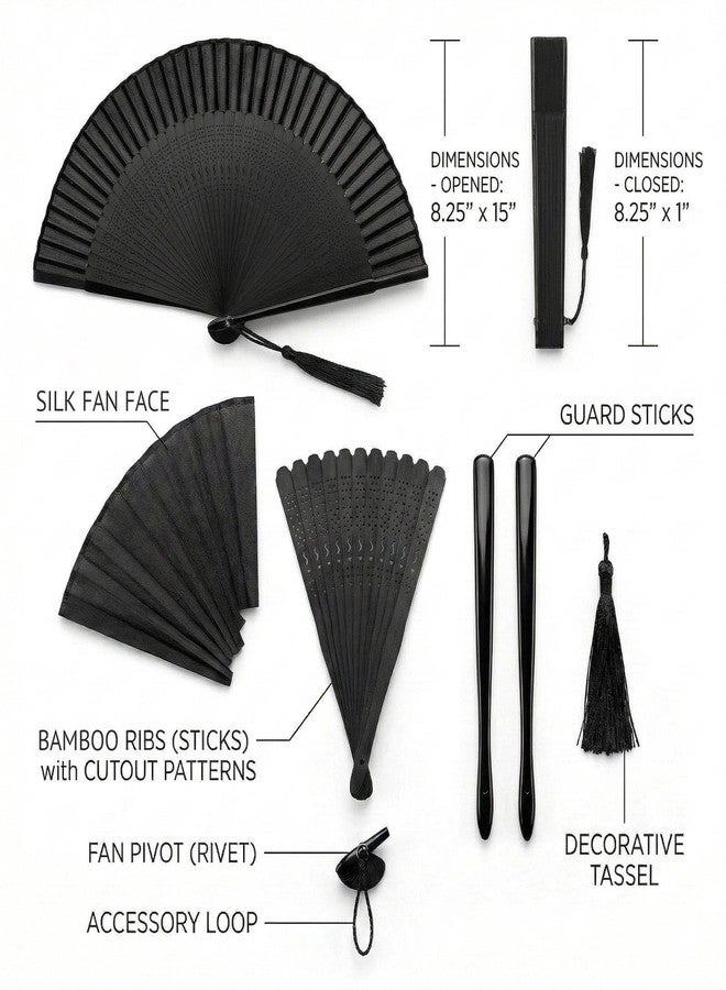 Zolee Hand Fan for Women Foldable - Folding Japanese Chinese Fan with Case - for Hot Flashes, Dance, Decoration, Fashion Accessories, Festival, Gift (Sexy Black) - Image 4