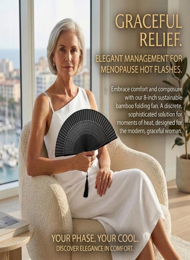 Zolee Hand Fan for Women Foldable - Folding Japanese Chinese Fan with Case - for Hot Flashes, Dance, Decoration, Fashion Accessories, Festival, Gift (Sexy Black) - Image 2