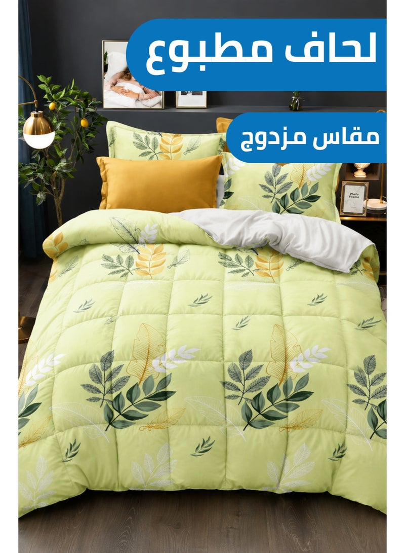 Golden Leaf Bliss Printed Comforter Set with Flat Bedsheet & Pillow Covers, Soft Microfiber Botanical Bedding, Full Size 190 x 245 cm - Image 1