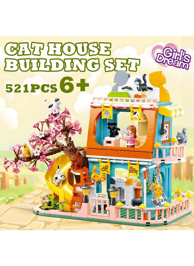 Sluban Cat House Building Set, Animal Playground Crossing Toy with 8 Cats and a Doll Minifigures Compatible with Lego Friends Pet Sets - Thanksgiving Christmas Birthday Gift Idea for Girls Kids Aged 6-12  - Image 2