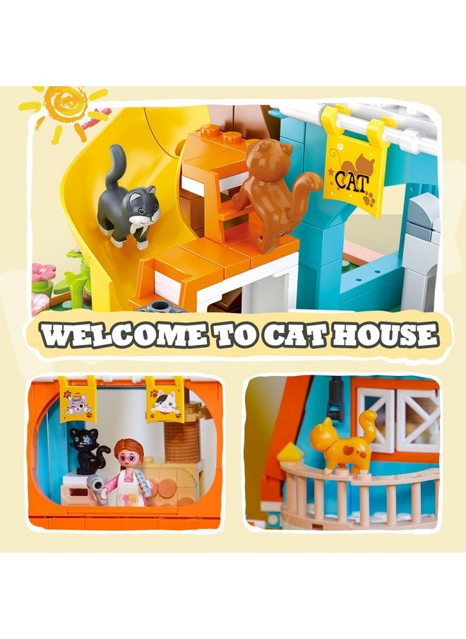 Sluban Cat House Building Set, Animal Playground Crossing Toy with 8 Cats and a Doll Minifigures Compatible with Lego Friends Pet Sets - Thanksgiving Christmas Birthday Gift Idea for Girls Kids Aged 6-12  - Image 4