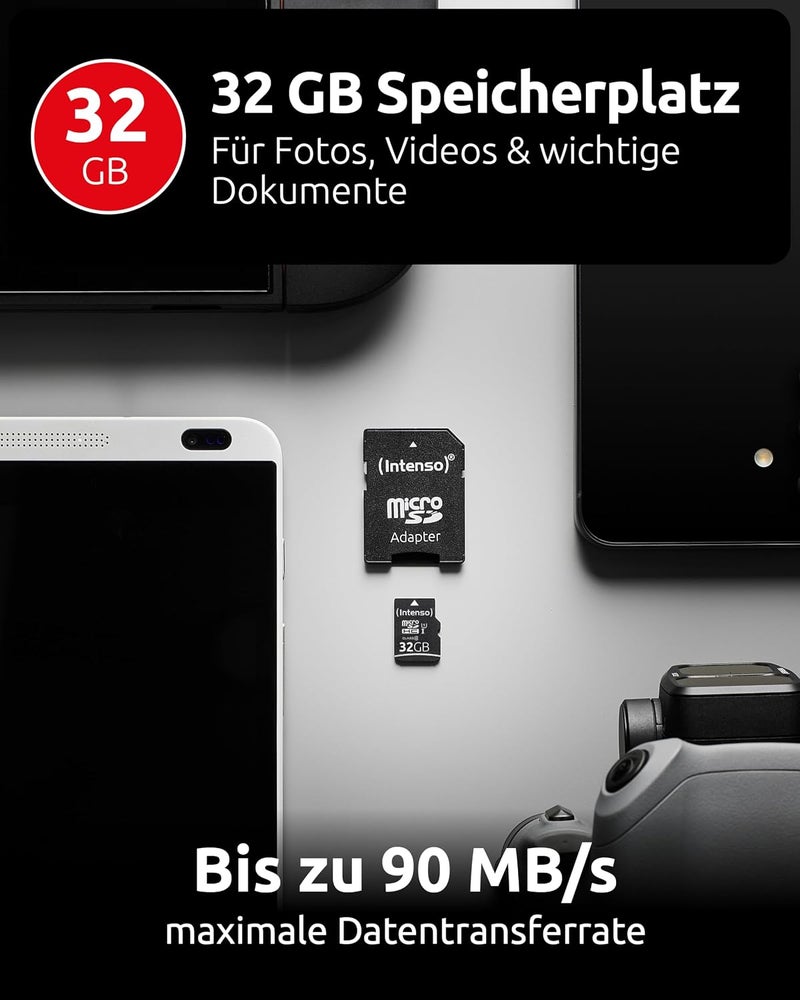 Intenso Premium Microsdhc Memory Card INCL. SD Adapter, Class 10 UHS-I, 32 GB, Black - Image 2