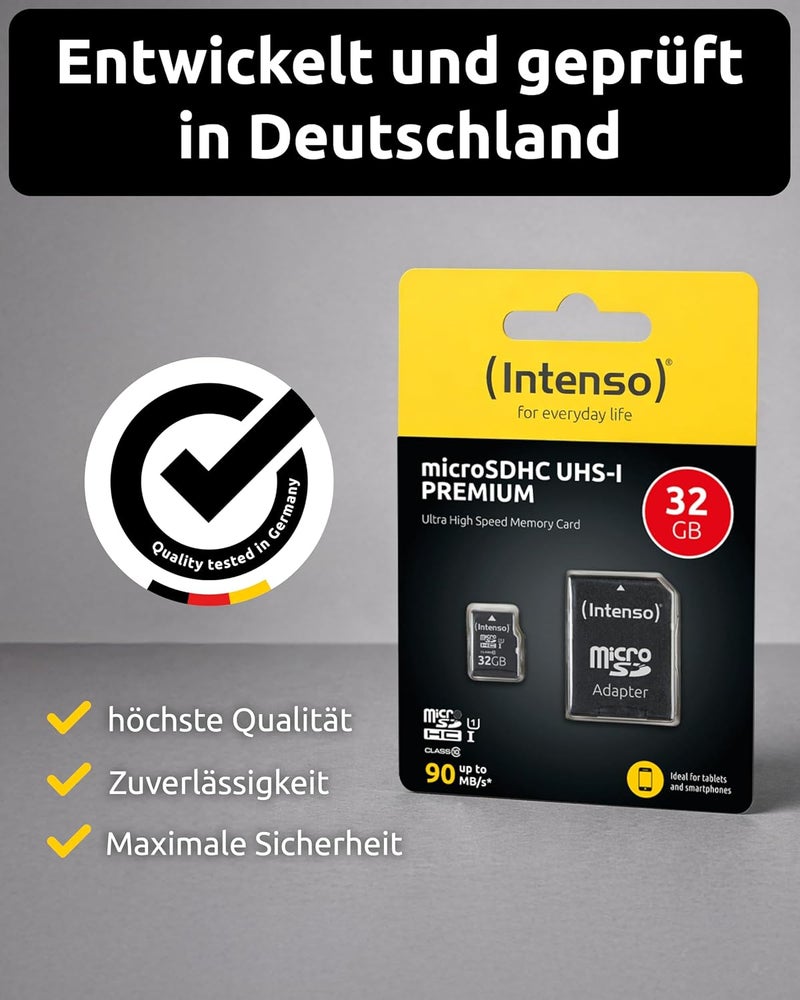 Intenso Premium Microsdhc Memory Card INCL. SD Adapter, Class 10 UHS-I, 32 GB, Black - Image 3